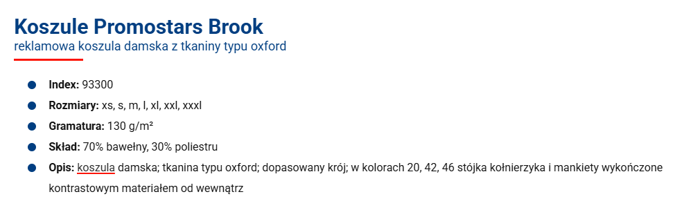 Specyfikacja Koszula Brook Promostar – damska