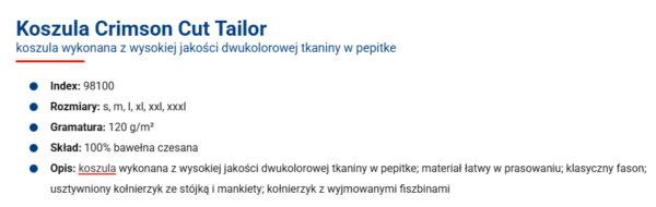 Specyfikacja: Koszula Tailor Promostar – męska