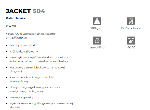 Specyfikacja: Polar Malfini 504 – damski