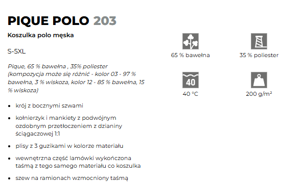 Specyfikacja Polo Malfini – męskie