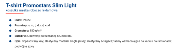 Specyfikacja: T-shirt Slim Promostar – męski
