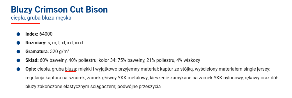 Specyfikacja Bluza rozpinana z kapturem Bison Promostar – męska