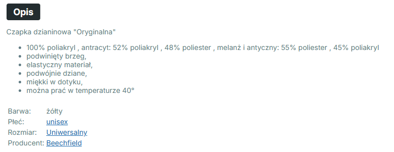 Specyfikacja Czapka zimowa Propom 45