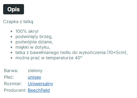 Specyfikacja Czapka zimowa Beechfield B445 (naszywka)
