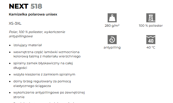 Specyfikacja Kamizelka polarowa Malfini 518 – unisex