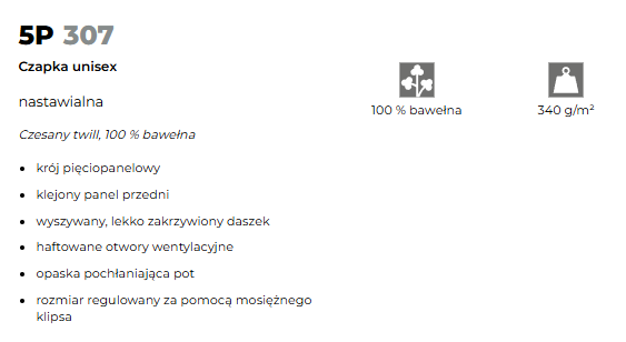 Specyfikacja Czapka z daszkiem Malfini